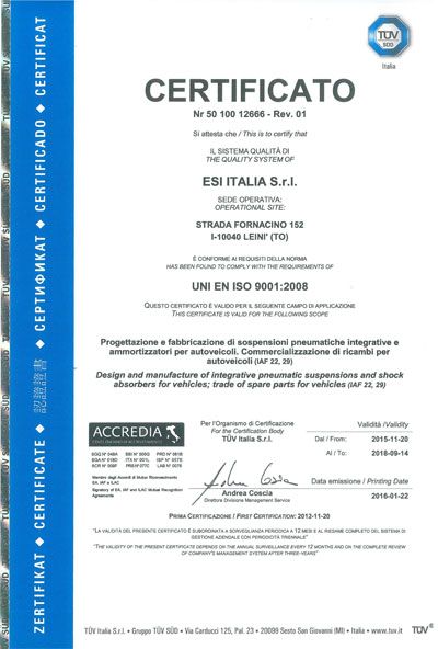 Сертификат соответствия пневмосистем TOP DRIVE SYSTEM итальянским представительством центра сертификации T?V S?D